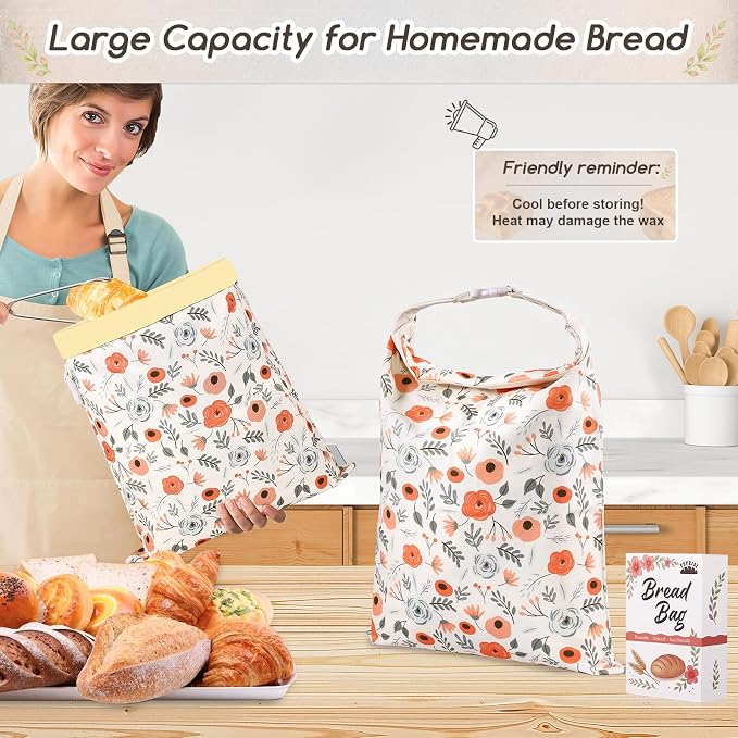2 Pack Beeswax Bread Bags for Homemade Bread, Sourdough Storage XL 17"x13" | Reusable Bees Wax Bread Bag & Keeper, Natural Canvas with Premium Box for Home Baking, Freezer Storage & Outdoor Use