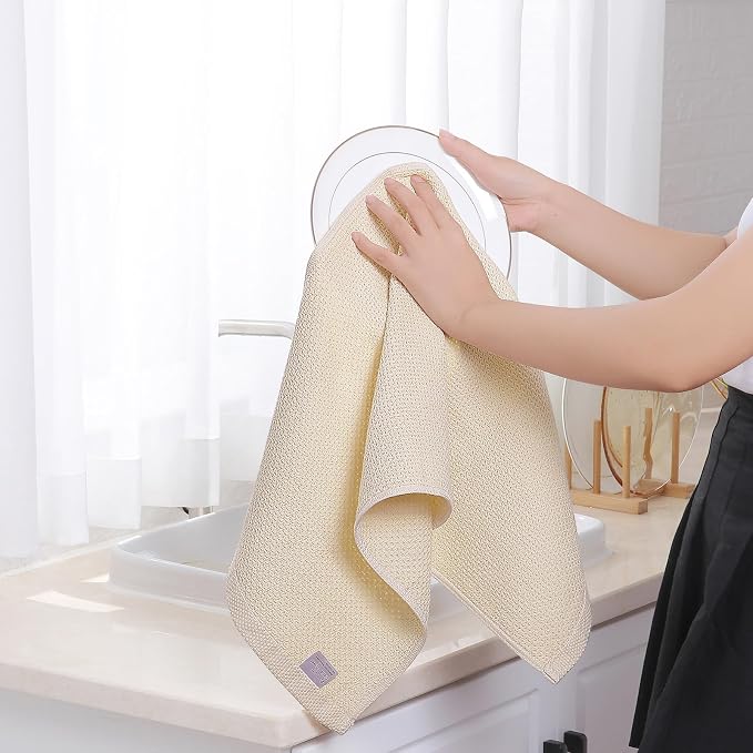 Homaxy 100% Cotton Waffle Weave Kitchen Towels, 10-Pack, Beige | Ultra Soft Absorbent Dish Towels, Quick Drying Cleaning Towels, 13 x 28 Inches