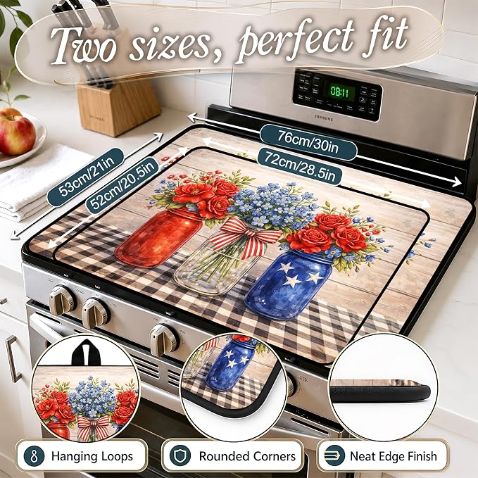 Patriotic Electric Stove Top Cover | Heat Resistant Glass Cooktop Protector for Kitchen Ceramic Countertops, Multiuse Stove Cover and Dish Drying Mat