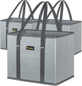 BALEINE 3PK Reusable Grocery Bags, Heavy Duty Shopping Tote Bag | 12'' Long Handles, Reinforced Bottom Keeps Upright, Fold Flat Storage, Water-Resistant Shopping Bag, Multiple Color Options
