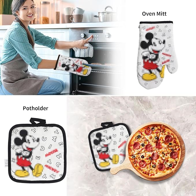 Wooden Spoon for Cooking- Cartoon Wooden Spoons Bamboo Utensils Set Kitchen Decoration- Birthday Gift Kitchen Accessory with Cute Apron Oven Mitt Potholder- Best Kitchen Gifts for Women Friends (Grey)