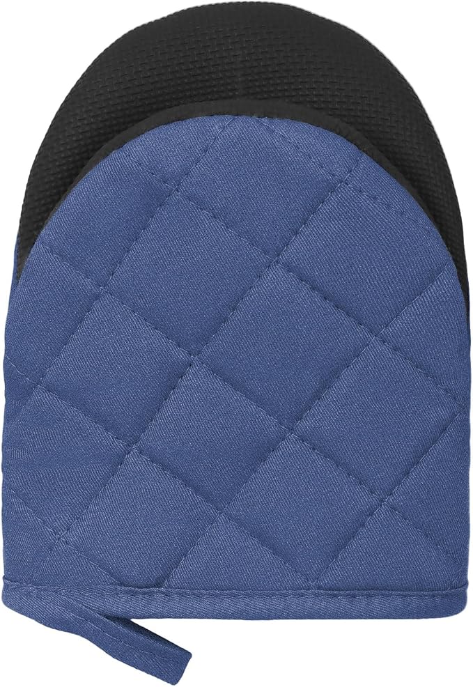 Goldmeet Mini Oven Mitts 2-Pack, 7"x5.5", 500°F Silicone Grip, Denim Blue | Non-Slip, Heat Resistant, Machine Washable, Hanging Loop, Fits Small Hands, for Baking Grilling BBQ Cooking