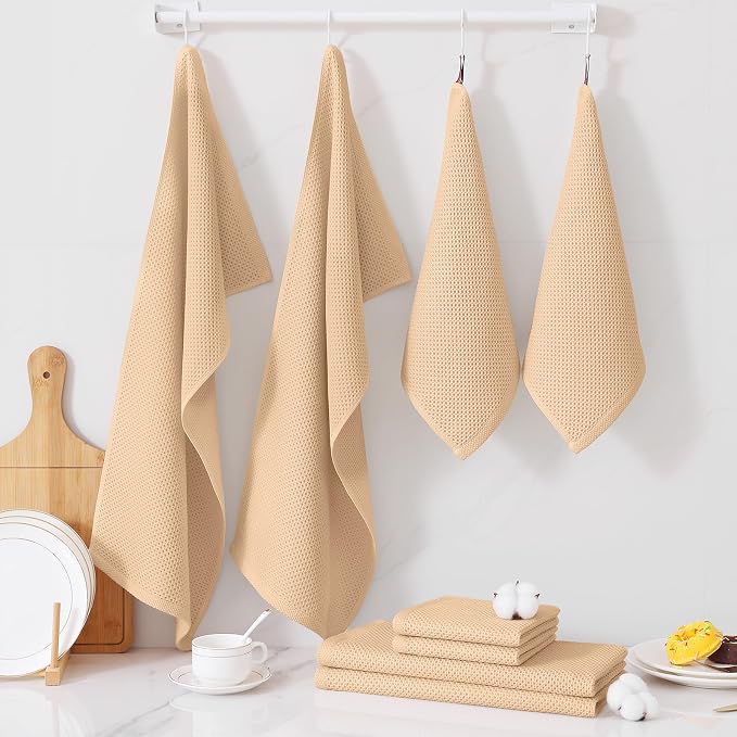 Homaxy 12 Pack 100% Cotton Kitchen Towels and Dishcloths Set, Apricot | 12 x 12 Inches and 13 x 28 Inches Kitchen Towels Set, Ultra Soft Absorbent Dish Cloths for Washing Dishes