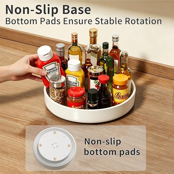 Lazy Susan Organizer Turntable, 11.8" Rotating Spice Rack Organization with Non-Slip Base & Raised Lip, Pantry Organizers and Storage for Cabinet, Kitchen, Bathroom, Countertop, Refrigerator