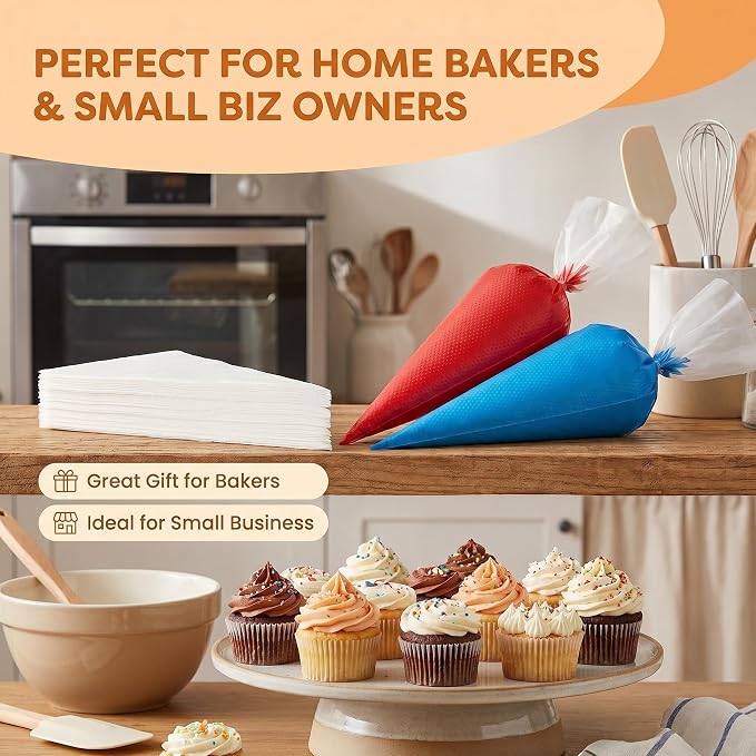 100 Pieces Piping Bags Disposable -16 inch Tipless Piping Bags | Pastry Bags | Icing Bags | Frosting Bags for Cake Cookies Baking Decorating