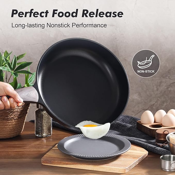 SENSARTE 8inch Nonstick Frying Pan Skillet with Lid, Black | Non Stick Pan Omelette Pans with Cover, Healthy Kitchen Cooking Chef's Pan with Cover, PFOA/PFOS Free, Induction Compatible