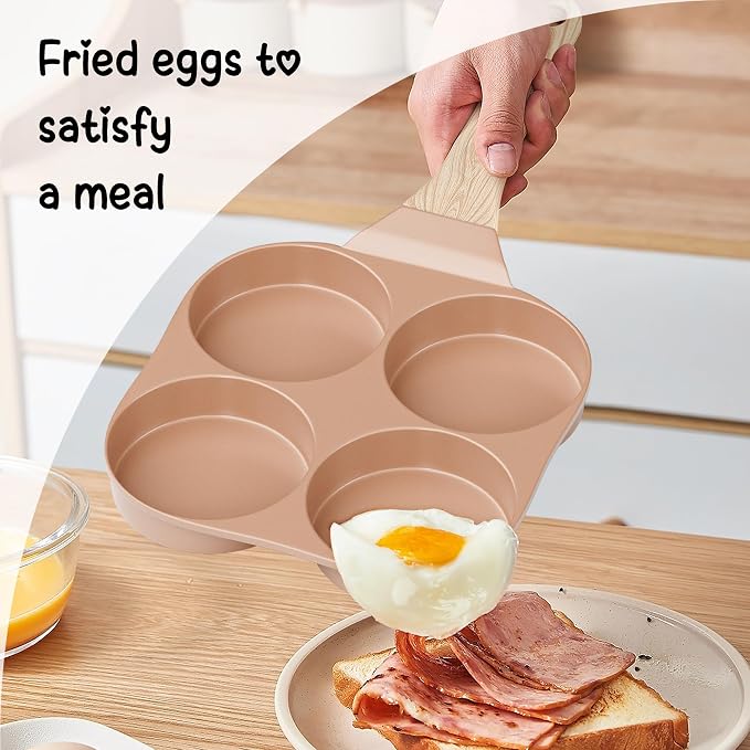 Caannasweis Ceramic Egg Pan Omelette Pan, 4-Cup Nonstick Omelette Skillet, Breakfast Frying Pan Egg Cooker Suitable for Gas Stove & Induction Cookware, PFOA PFOS Free, Pink