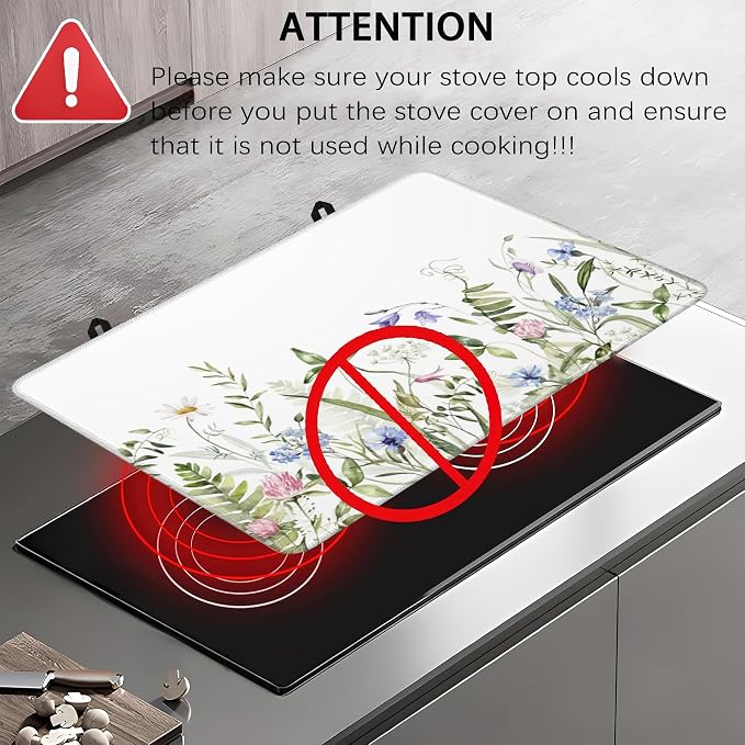 Electric Stove Top Cover Protector –Vintage Wild Flowers Glass Flat Top Stove Mat Oven Induction Cooktop Mat for Ceramic Countertop Mats Heat-Resistant Dish Drying Mat