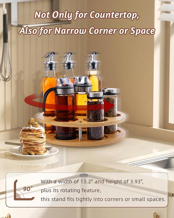 2Pack Rotating Wood Tumbler Organizer, 30 oz 40 oz Spinning Turnable Tumblers Holder, 360° Rotatable 7 Large Cups Bottle Tumbler Storage Display Stand, Rotate Syrup Organizer for Cabinet Countertop