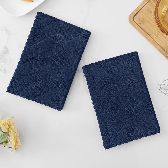 Homaxy 12 Pack Super Soft Absorbent Dish Towels, 13" x 19", Navy Blue | Coral Velvet, Nonstick Oil Fast Drying Microfiber Cleaning Cloth, No Lint Dishcloths for washing and drying