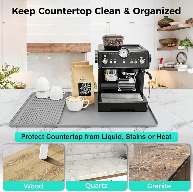 2-in-1 Coffee Mat & Dish Drying Mat Coffee Bar Mats for Countertop [Clean & Organized] Coffee Matt for Counter Silicone Coffee Tray Espresso Mat Coffee Station Mat Espresso Coffee Maker Machine Mat