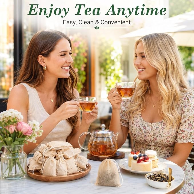 300PCS Disposable Tea Filter Bags with Drawstring | 100% Natural & Safe Loose Leaf Tea Empty Tea Bags, 1-Cup Capacity