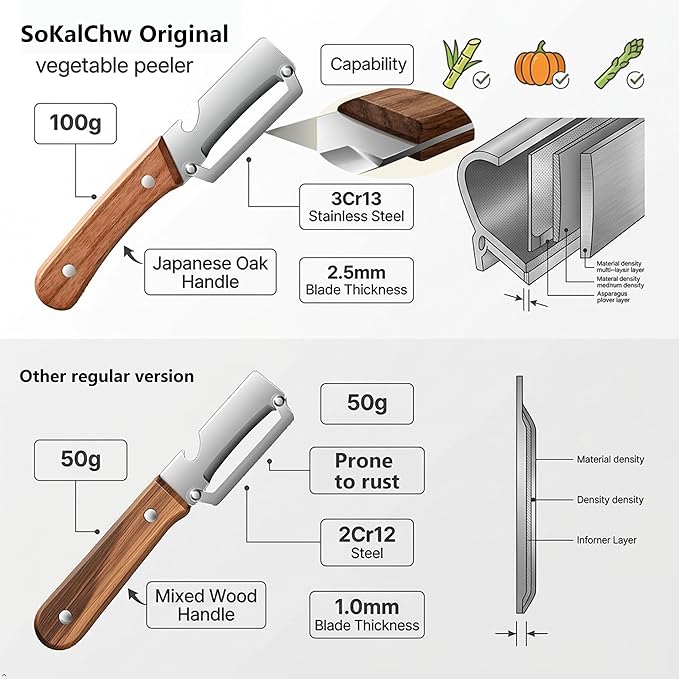 Best Multi Functional Vegetable Peelers for Kitchen | 2 in 1 Wooden Handle with Bottle Opener, Sugarcane Peeler, peeling Pumpkin