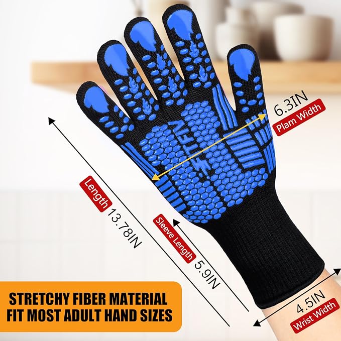 BBQ Gloves, 1472°F Heat Resistant with Silicone Grip Oven Mitts | Non-Slip Grip, for BBQ, Grilling, Oven, Smoker, Cooking and Baking