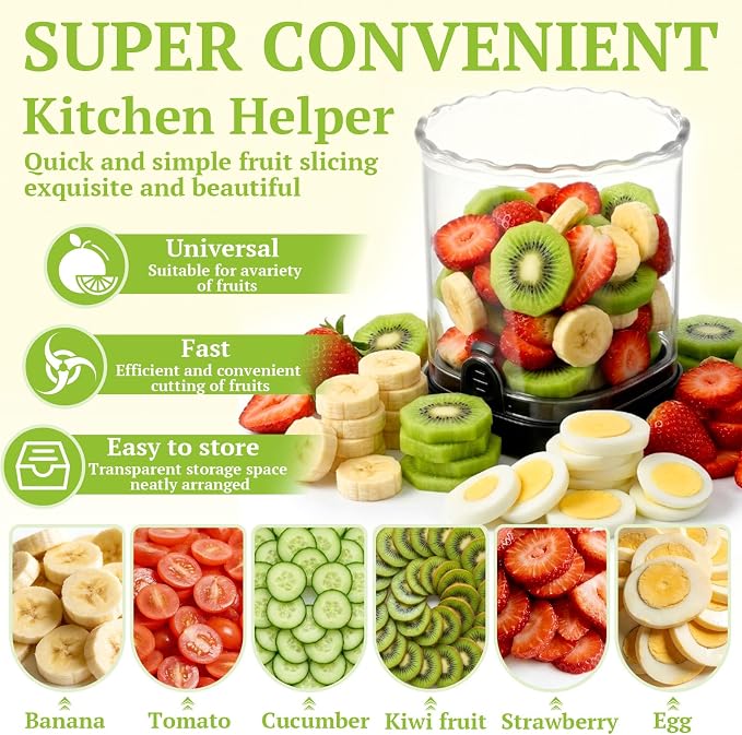 Hendiy Strawberry Slicer, Black, 1-Pack | Stainless Steel Blades, Egg & Fruit Slicer Cup, For Banana, Cucumber, Mushroom, ABS Detachable, Precision Berry Cutter Tool