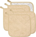 Pot Holders for Kitchen, 100% Cotton Terry Pot Holder Set of 5, Heat Resistant Hot Pads for Cooking, Baking, Hot Dishes and Countertop Protection,Light Brown