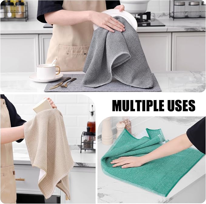 Homaxy 380 GSM Cotton Premium Kitchen Towels 6 Pack, 18"x 28", Mix | Flat and Terry Dish Towels, Highly Absorbent Tea Towel Set with Hanging Loop, Soft Kitchen Hand Towels, Grey/Green/Khaki