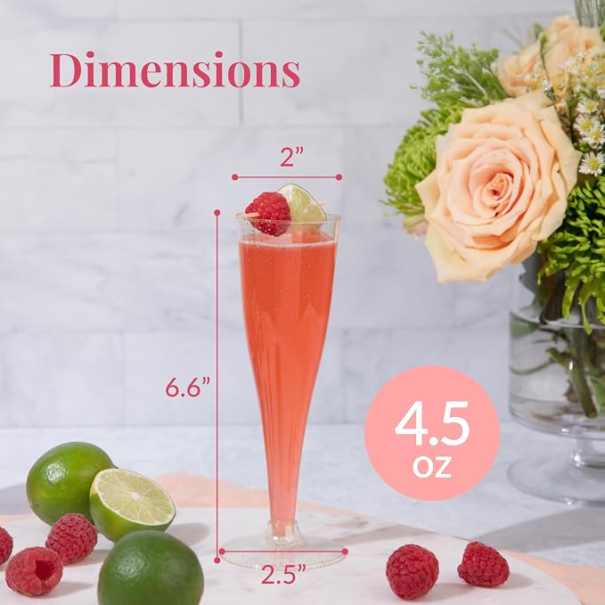 Prestee 48 Pack Champagne Flutes Plastic Disposable - Gold Glitter Flute Glasses for Champagne, Mimosa Bar, New Year's Eve 2025 Party Supplies, Wedding, Shower, Event - 4.5 oz Fairy Stemware