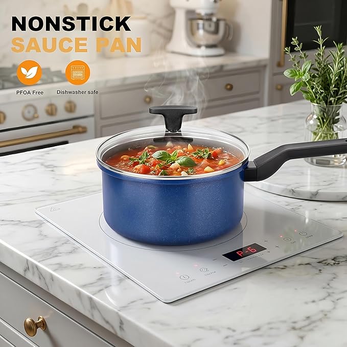 Nonstick Sauce Pan with Lid,1.5QT small pot, PFOA Free,Kitchen Pots Induction Pot,Blue
