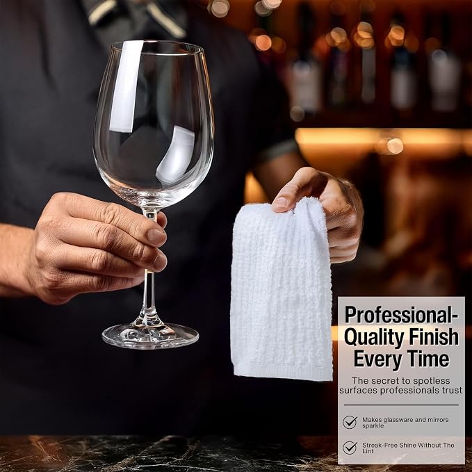 Bar Towels - 16" x 19" Bar Mop Cleaning Dish Rags, 6-Pack | Dish Towels, Premium Ring-Spun 100% Cotton Dish Cloths, Super Absorbent Kitchen Towels, Bar Mop Towels, (White)