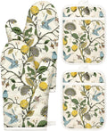 Miss Adola Cotton Oven Mitts and Pot Holders Sets, Lemon Songbird | Heat-resistant up to 350°F, Pure Cotton, Quilted Contact Surface, Stylish Design, with Hanging Loop, Ready to Gift Package