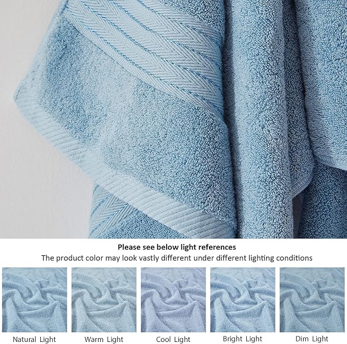 COZYART Luxury Hand Towels 4 PCS, Light Blue 100% Turkish Cotton 650 GSM | OEKO-Tex 100 Certified Zero Twist Ring Spun, Soft Absorbent Quick Dry, Plush Fluffy, Breathable Hotel Quality for Daily Use
