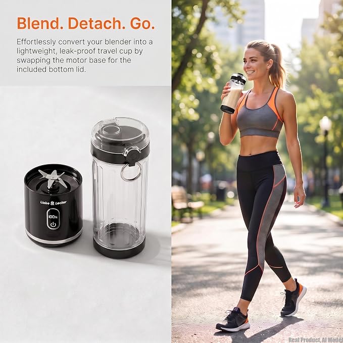 Liebe&Lecker Blender Bottle, Cordless Portable Blender | 17-Oz juicer machines Travel Cap, Removable Vessel with Smart LCD Display, Suitable for Outdoor Picnics, and Gym, Zero BPA