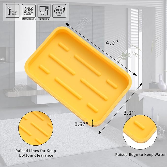 MicoYang Silicone Kitchen Sink Organizer Tray for Multiple Usage,Easy Clean Sponges Holder for Kitchen Bathroom Counter or Sink,Dish Soap Dispenser,Scrubber,Bottle,Cup Yellow 4.9”x 3.2”