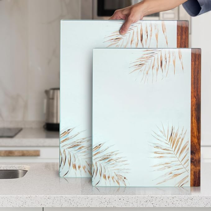 Glass Cutting Board 16"x12": Tempered Glass Kitchen Counter Protector - Durable- Scratch-Resistant, Heat-Proof - Design 5 - Floral Design