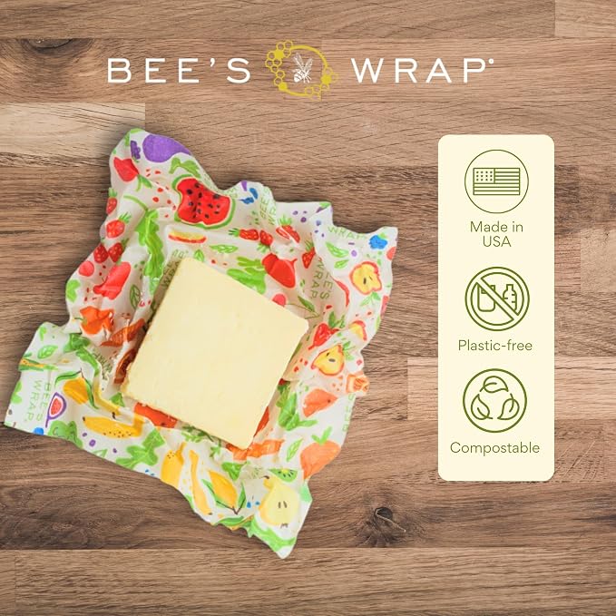 Bee's Wrap Beeswax Food Wraps, 2 Medium & Sandwich Pack - Garden Party | Organic Beeswax Wraps - Plastic Free - Reusable Food Storage - Lunches & Leftovers - Made in USA