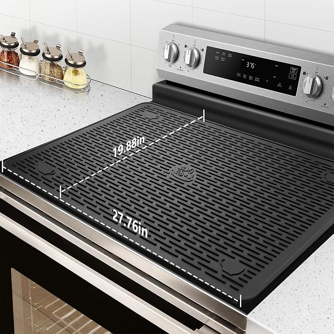 28"X20" Dish Drying Mat, Silicone Drying Mat for Kitchen Counter, Stove Top Covers for Electric Stove, Heat Resistant Glass Cooktop Cover for Kitchen
