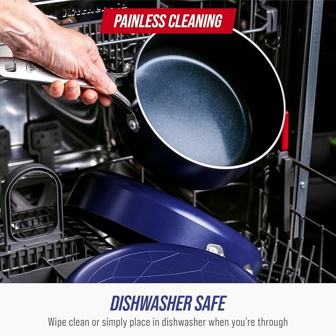 Blue Diamond 2QT Diamond Infused Ceramic Nonstick Sauce Pan with Lid, Blue | PFAS-Free Ceramic Nonstick Chef Pot, Dishwasher & Oven Safe, Durable Metal Utensil Safe, Soups, Glass Lid