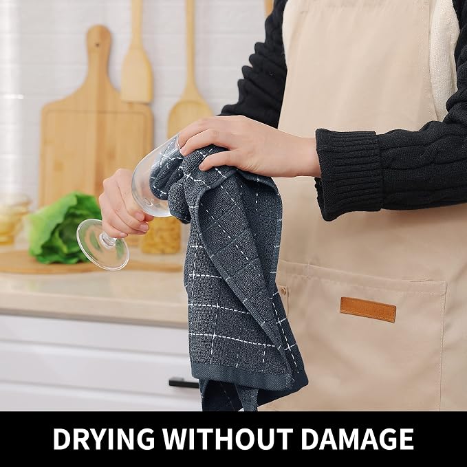 Homaxy 100% Cotton Terry Kitchen Towels, Large 6 Pack, Dark Grey | Ultra Soft and Absorbent Dish Towels for Kitchen, Suitable for Drying and Washing Dishes