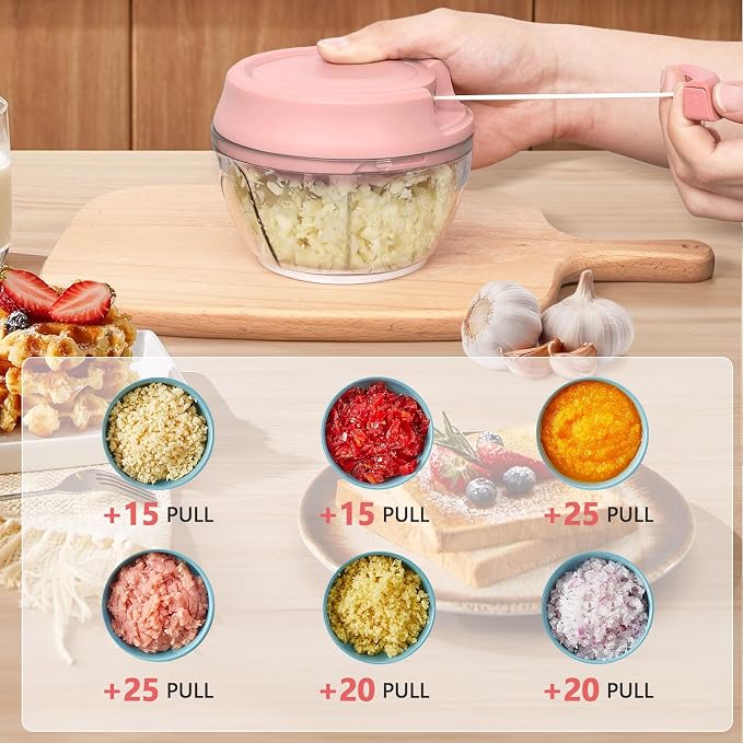 Manual Food Chopper Vegetable Cutter Onions Cutter Garlic Dicer Grinder Veggie Chopper with Container 500ML