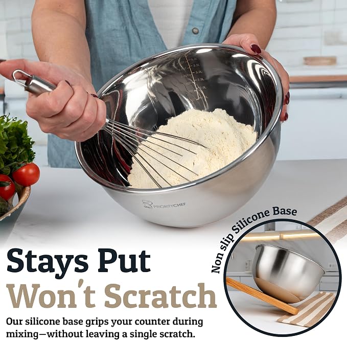 Stainless Steel Mixing Bowls with Lids Set, Metal Nesting Bowls with Airtight Lids, Graters, Non-Slip Base & Measurement Marks, Includes Utensil Set for Prep, Baking & Storage, Khaki