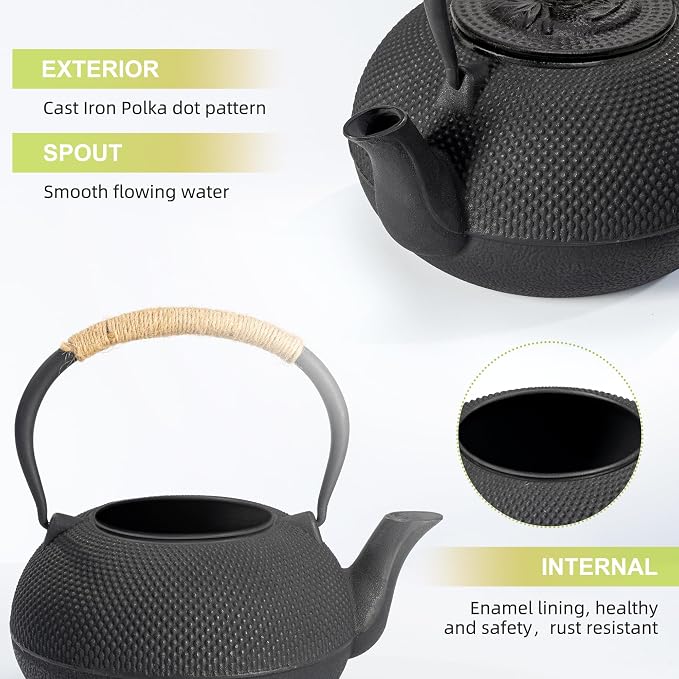 suyika Japanese Tetsubin Cast Iron Teapot Tea Kettle pot with Stainless Steel Infuser for Stovetop Safe Coated with Enameled Interior 22 oz/650 ml | Teapot Tea Kettle pot with Stainless Steel Infuser for Stovetop Safe Coated
