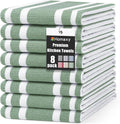 Homaxy Premium Cotton Stripe Kitchen Towels 8 Pack, 18"x 28", Grass Green | Large 380 GSM Kitchen Hand Towels, Soft Terry Dish Towels, Highly Absorbent Tea Towel Set with Hanging Loop