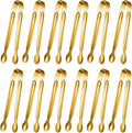 Gejoy 12 Pieces Mini Tongs Stainless Steel Small Sugar Serving Tongs for Charcuterie Board Appetizers Dessert Serving Food Tiny Party Danish Candy(6 Inch,Gold)