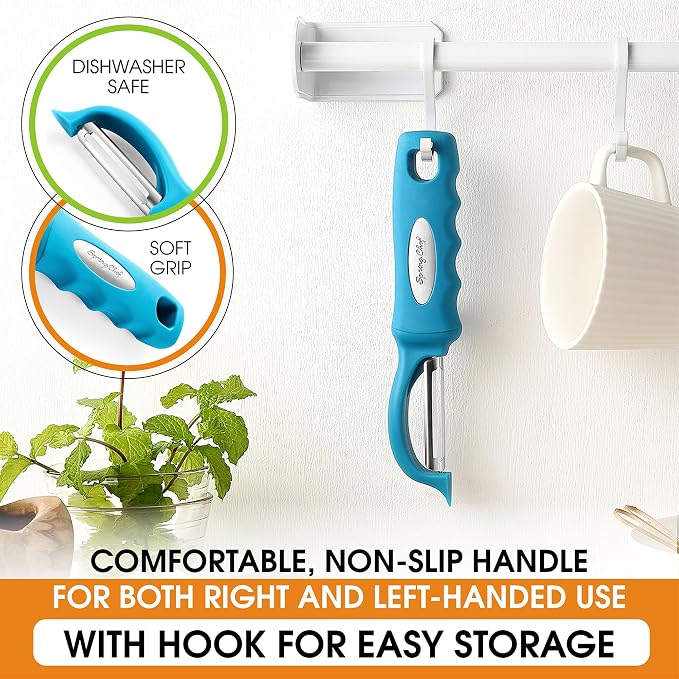 Spring Chef Swivel Vegetable Peeler for Kitchen w/Soft Grip Handle, Teal | Premium Potato Peeler w/ Ultra Sharp Stainless Steel Blades, Multifunctional Veggie Peeler for Apple, Carrot, Cucumber, Fruit