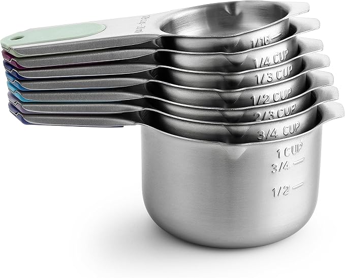 Spring Chef Magnetic Stainless Steel Measuring Cups Set of 7, Winter Frost | Patented Metal Measuring Cups for Measuring Dry or Liquid Ingredients, Easy to Read Markings, Dishwasher Safe Magnetic Cups