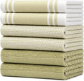 Premium Kitchen Towels 6 Pack 100% Cotton 20"x28" Dish Towels - Sage Wide | Large Flat & Terry Kitchen Linen Set with Hanging Loops, Highly Absorbent for Washing and Drying Dishes