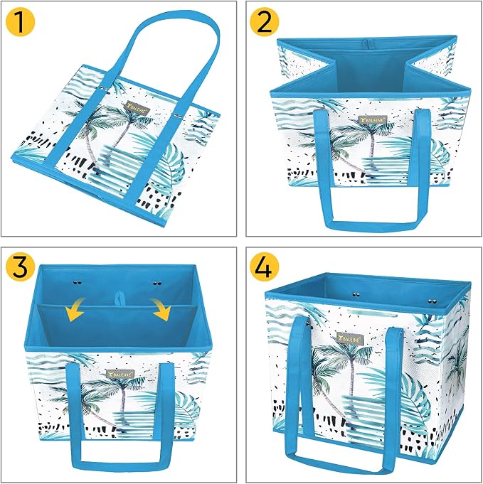 BALEINE 6PK Reusable Grocery Bags, Heavy Duty Shopping Tote Bag | 12'' Long Handles, Reinforced Bottom Keeps Upright, Fold Flat Storage, Water-Resistant Shopping Bag, Multiple Color Options