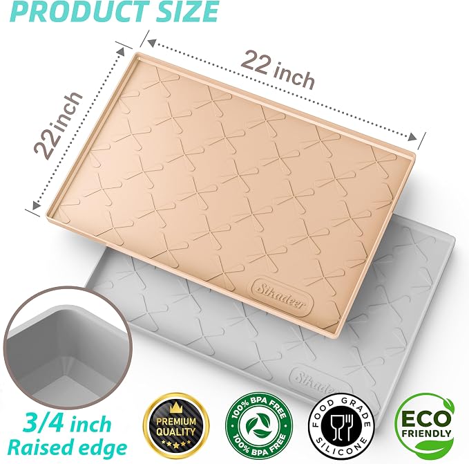 Waterproof Under Sink Mat 22" x 22" Silicone Mat Cabinet Protector | Heavy Duty Kitchen Cabinet Liner, Easy Press Drain, Home Essentials for Pet Feeding, Boots, Bathroom, Organizers & Storage