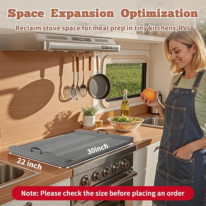 Gas Stove Top Cover: Wooden 30 * 22 Inches Electric Stovetop Covers, Noodle Board with Handles, Wood RV Cutting Board for Kitchen Counter (Grey)