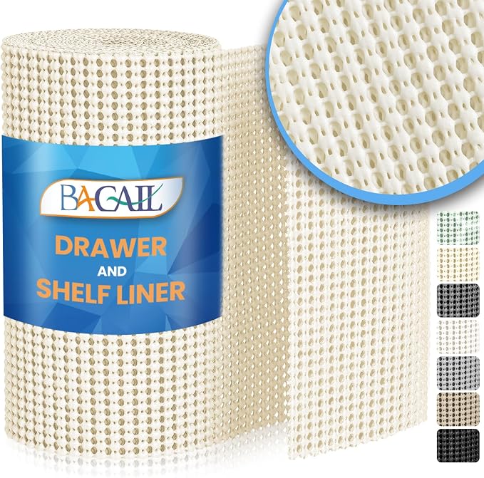 BAGAIL Non-Adhesive Shelf Liner, Thick Strong Grip Drawer Liners for Kitchen Cabinets, Heavy-Duty Easy Cut Cabinet Liners for Shelves, Pantry, Bathroom Cupboards - 12" x 20FT, Cream