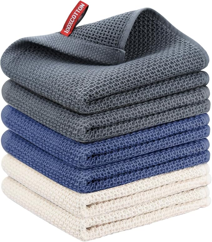 Nialnant 6 Pack 100% Cotton Kitchen Towels - 13 x 28 Inches