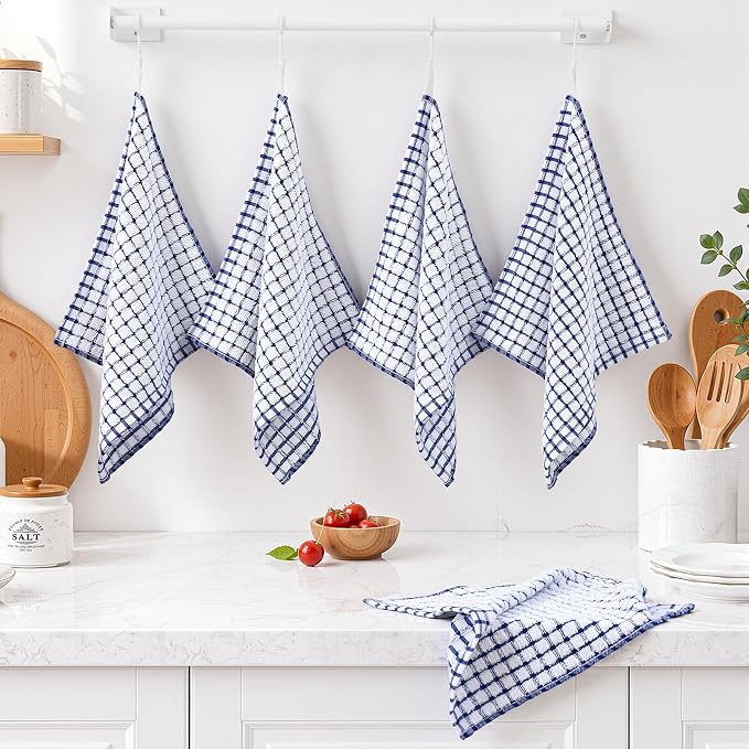 Homaxy 8 Pack Terry Kitchen Dish Cloths, 12"x12", Blue | Super Soft and Absorbent Dish Rags, Quick Drying Reusable Dish Towels for Washing Dishes