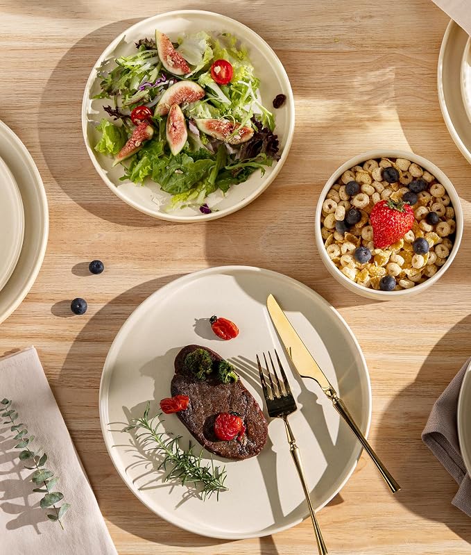 Ceramic Dinnerware Set for 6, 18-Piece Plates and Bowls Set | Lightweight Porcelain Dish Set, Scratch Resistant, Oven & Microwave & Dishwasher Safe, Matte White