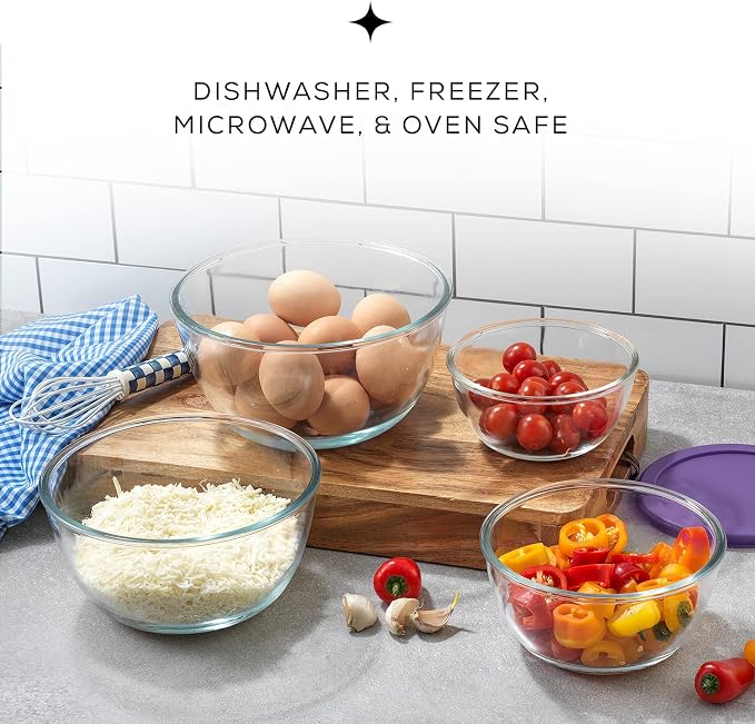 JoyJolt Very Peri 8pc Glass Mixing Bowls with Lids Set - Large Nesting Bowls, 2 Qt, Durable, Dishwasher & Microwave Safe