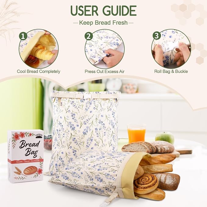 2 Pack Beeswax Bread Bags for Homemade Bread, Sourdough Storage XL 17"x13" | Reusable Bees Wax Bread Bag & Keeper, Natural Canvas with Premium Box for Home Baking, Freezer Storage & Outdoor Use